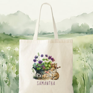 Personalized Cute Bunnies Girl Easter Tote Bag