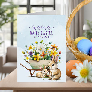 Personalized Cute Bunnies Grandson Easter Holiday Card