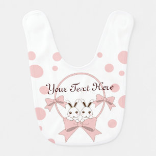 Personalized Cute Bunnies w/ Pink Ribbons Girls Baby Bib