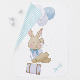 Personalized Cute Bunny Balloons Newborn Boy  Baby Blanket