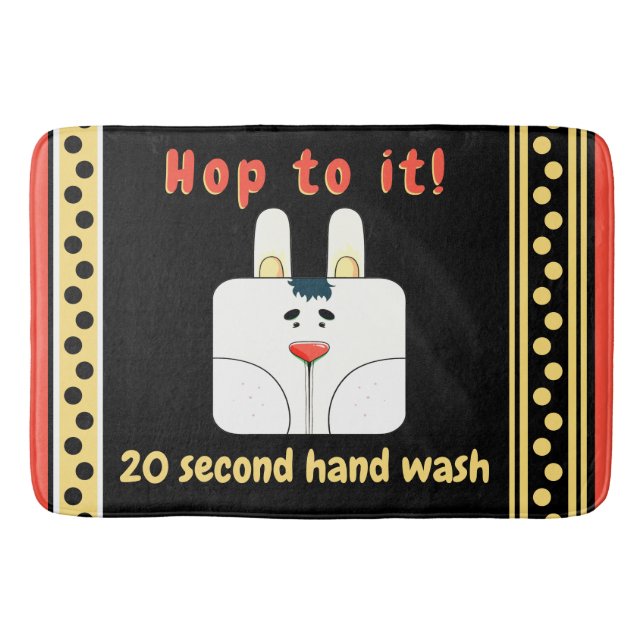Personalized Cute Bunny Face and Polka Dots Bath Mat (Front)