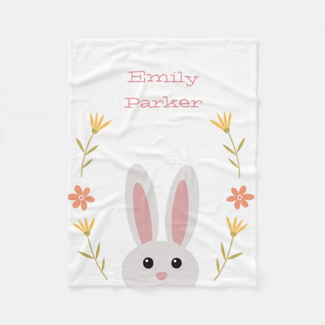 Personalized Cute Bunny Fleece Blanket (Front)
