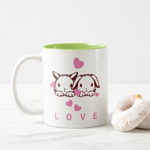 Personalized Cute Bunny Heart  Two_Tone Coffee Mug