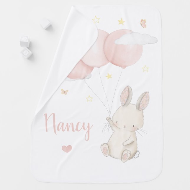 Personalized Cute Bunny New Baby Blanket Gift, (In Situ)