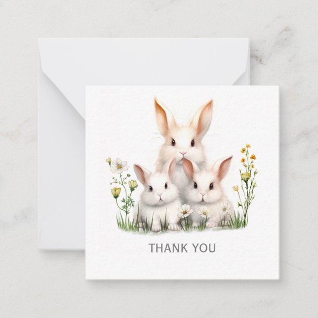 Personalized Cute Bunny Thank You Note Card (Front)