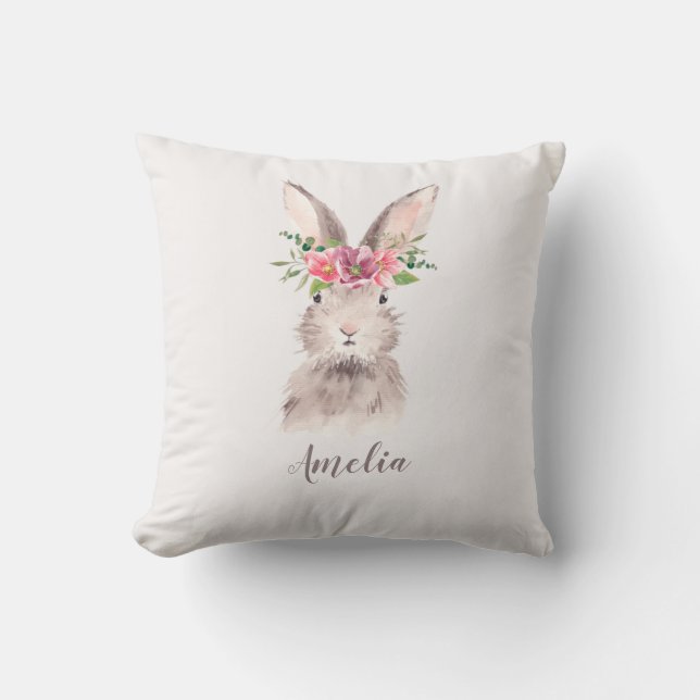 Personalized Cute Bunny Throw Pillow (Front)