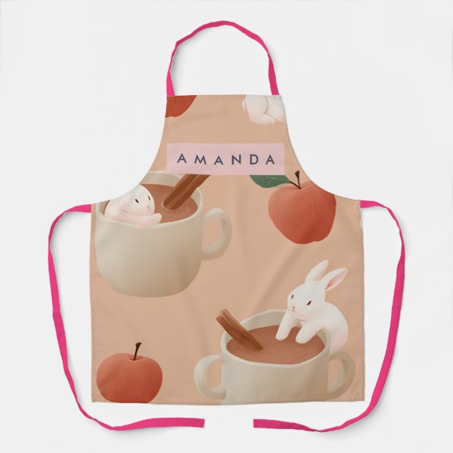 Personalized Cute Bunny with Apple Cider Pattern Apron (Front)