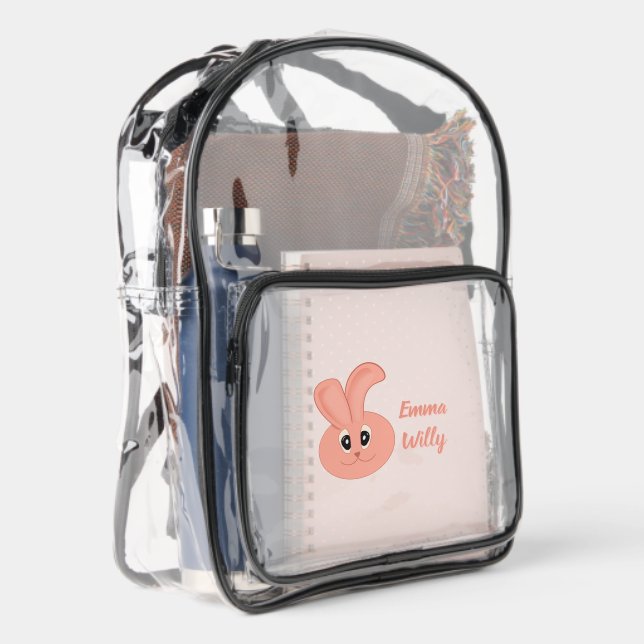 Personalized Cute Bunny with Custom Name Clear Backpack (Right)