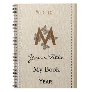 Personalized Cute Butterflies Monogram Linen Look Notebook