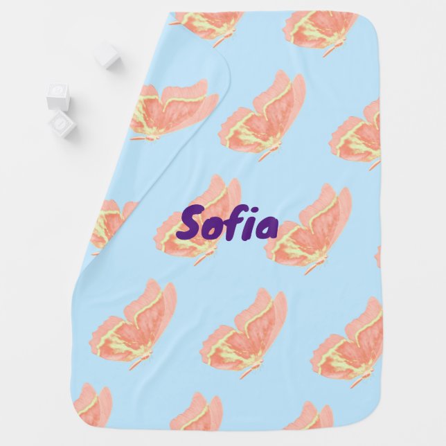 Personalized Cute butterfly sky blue Baby Blanket (In Situ)