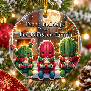 Personalized Cute Cactus Family Christmas Ornament