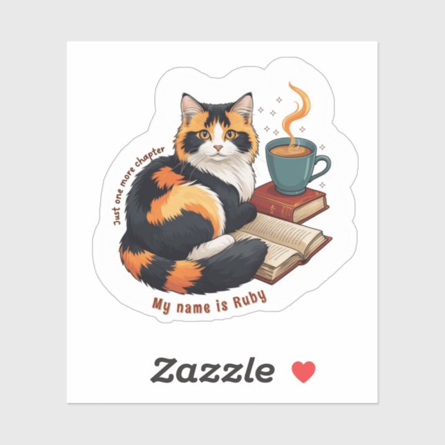 Personalized Cute Calico Cat Reading Vinyl Sticker (Sheet)