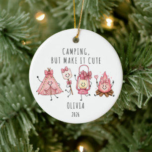 Personalized Cute Camping Girl Ceramic Ornament