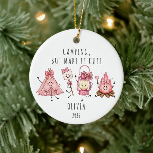 Personalized Cute Camping Girl  Ceramic Ornament