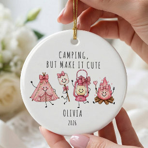 Personalized Cute Camping Girl Ceramic Ornament