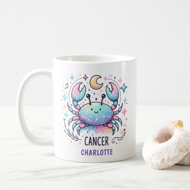 Personalized Cute Cancer Zodiac Crab Astrology Coffee Mug (With Donut)