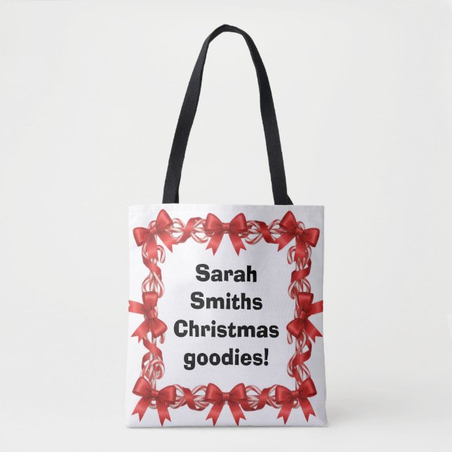 Personalized Cute Candy Canes & Ribbons -  Tote Bag (Front)