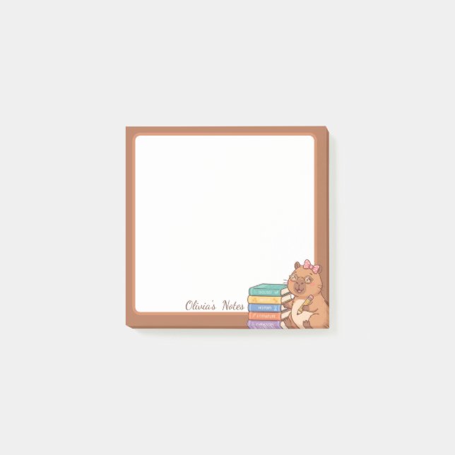 Personalized Cute Capybara Reading Sticky Notes (Front)