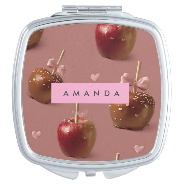 Personalized Cute Caramel Apple Pattern Compact Mirror (Front)