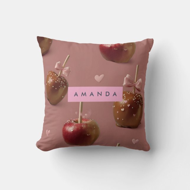 Personalized Cute Caramel Apple Pattern Throw Pillow (Front)