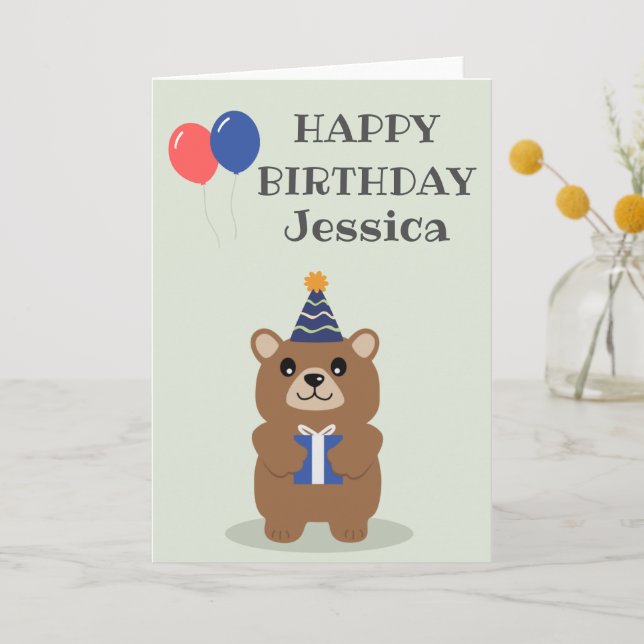 Personalized Cute Cartoon Bear Birthday Card (Front)