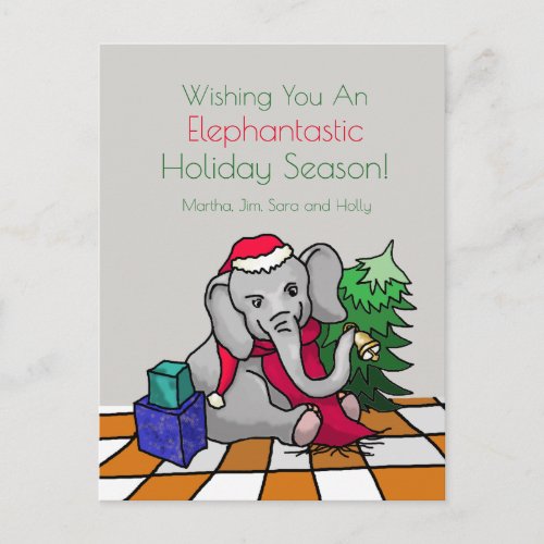 Personalized Cute Cartoon Christmas Elephant Holiday Postcard