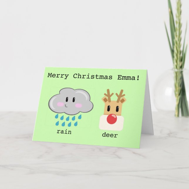 Personalized cute cartoon christmas reindeer holiday card (Front)