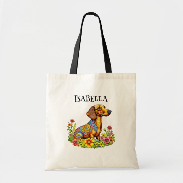 Personalized Cute Cartoon Dachshund Tote Bag (Front)