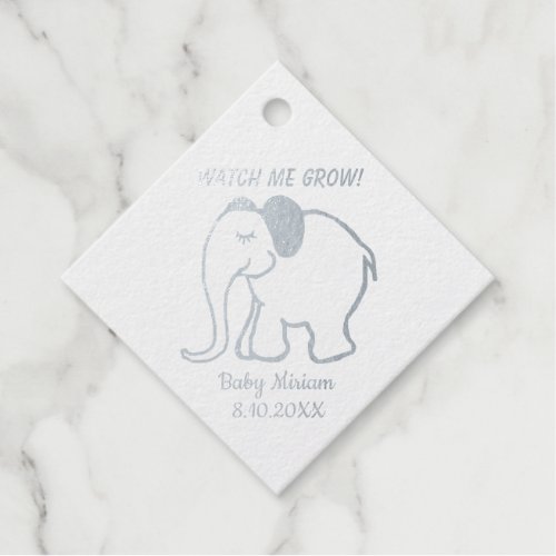 Personalized Cute Cartoon Elephant Baby Shower Foil Favor Tags