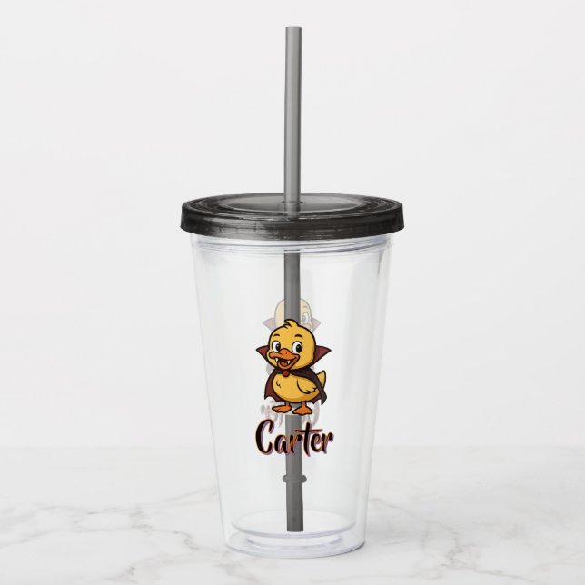 personalized Cute cartoon Halloween duck vampire  Acrylic Tumbler (Front)