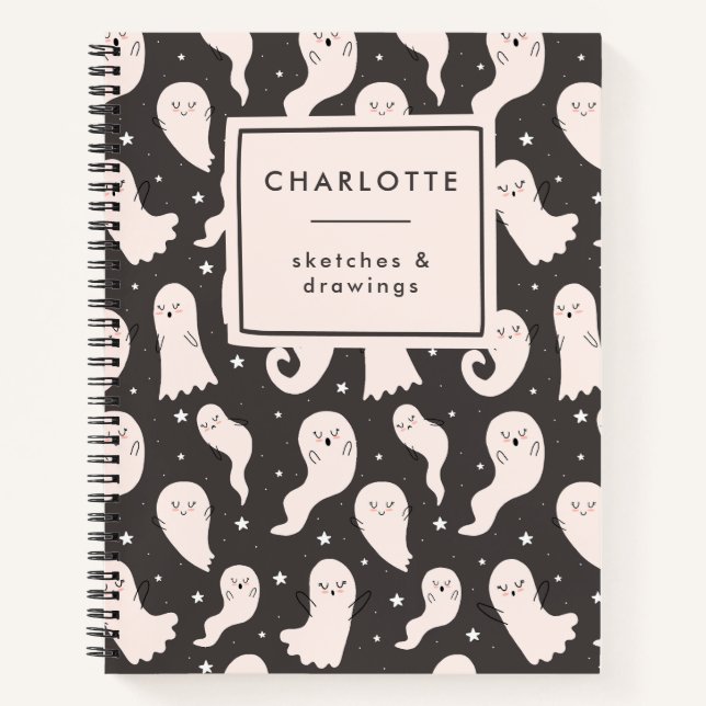 Personalized Cute Cartoon Halloween Spooky Ghost  Notebook (Front)