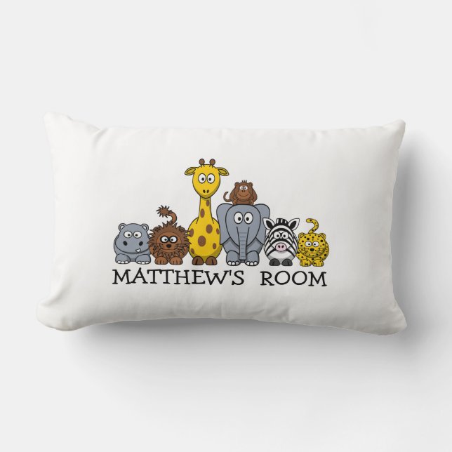 Personalized Cute Cartoon Jungle Animals Pillow (Front)