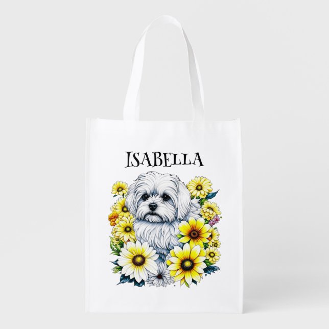 Personalized Cute Cartoon Maltese Grocery Bag (Front)
