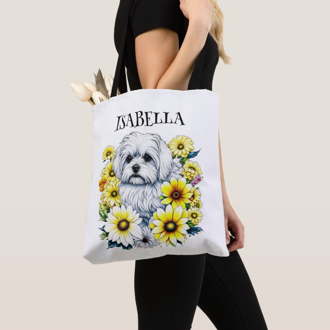 Personalized Cute Cartoon Maltese Tote Bag (Close Up)