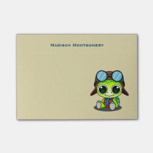 Personalized Cute Cartoon Turtle in Aviator Hat Post-it Notes