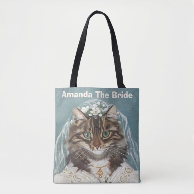 Personalized cute cat bride tote bag (Front)