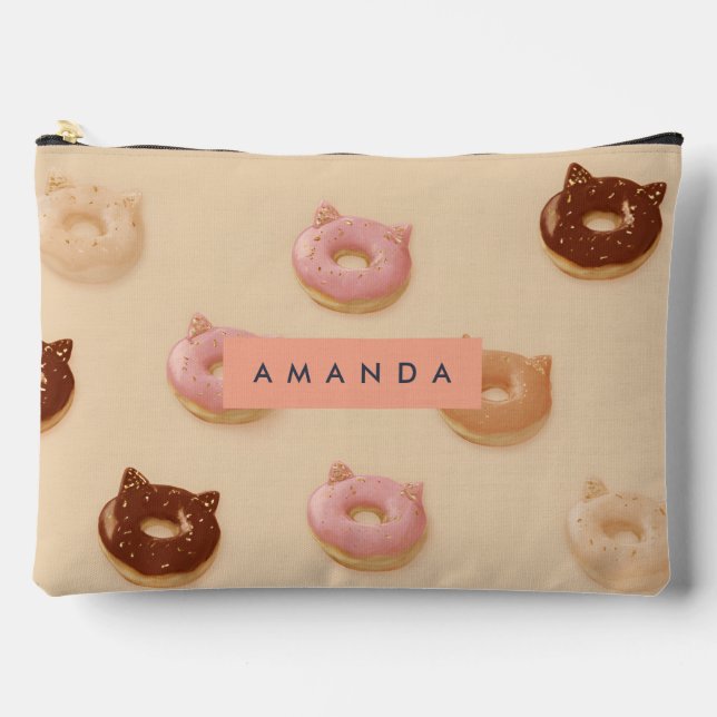 Personalized Cute Cat Ear Donuts Pattern Accessory Pouch (Front)