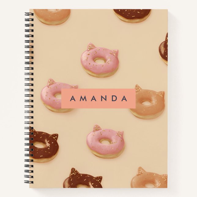 Personalized Cute Cat Ear Donuts Pattern Notebook (Front)