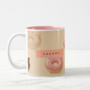 Personalized Cute Cat Ear Donuts Pattern Two-Tone Coffee Mug