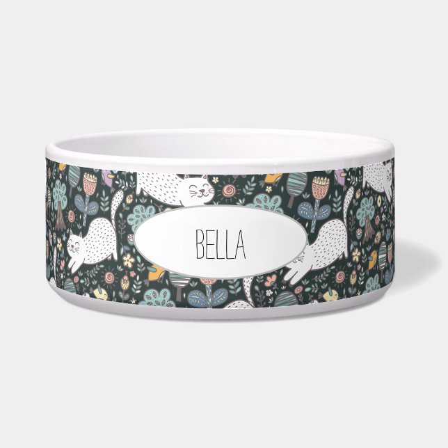 Personalized Cute Cat Floral Bowl (Front)