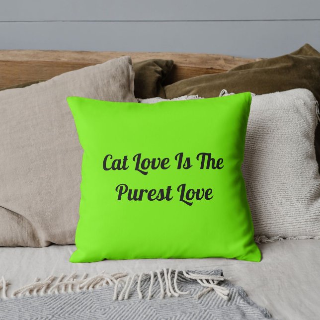 Personalized Cute Cat Lover Funny Quote Lime Green Throw Pillow (Creator Uploaded)
