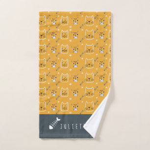 Personalized Cute Cat Modern Pattern Hand Towel