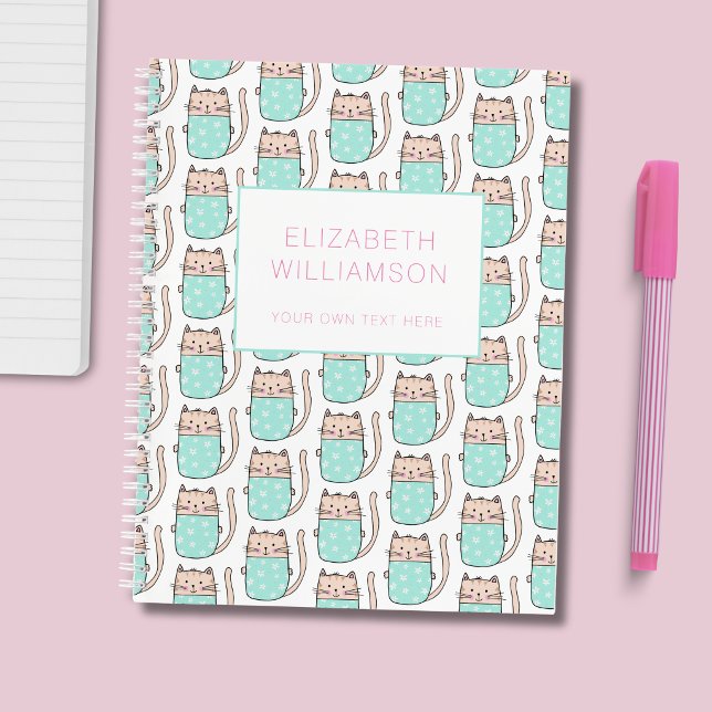 Personalized Cute Cat pattern Notebook (Kitty Cat pattern notebook - personalize with your own text)