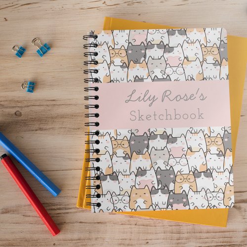 Personalized Cute Cat Pattern Sketchbook Notebook