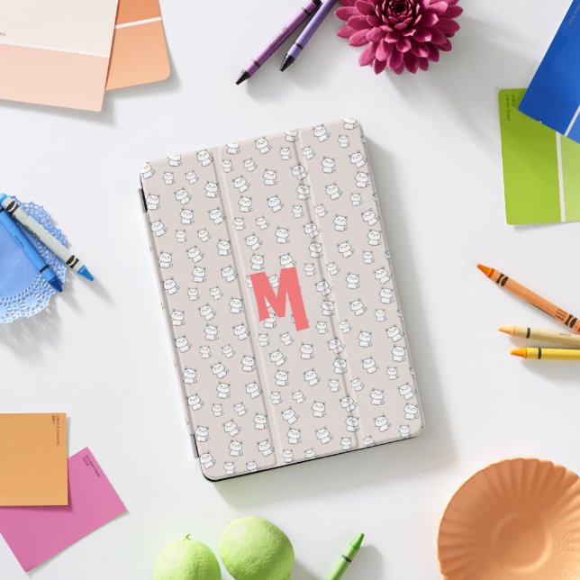 Personalized Cute Cat Pattern with Custom Initial iPad Pro Cover (Desk)