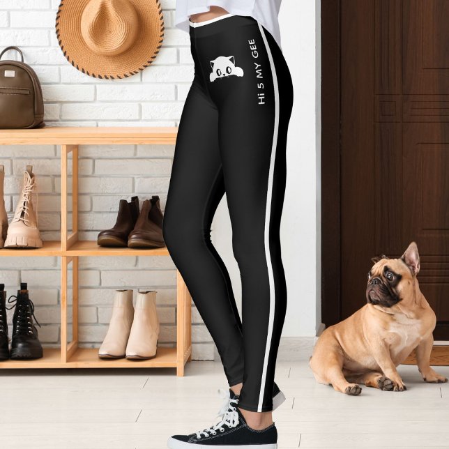 Personalized Cute Cat Pet Black White Stripes Gift Leggings (Creator Uploaded)