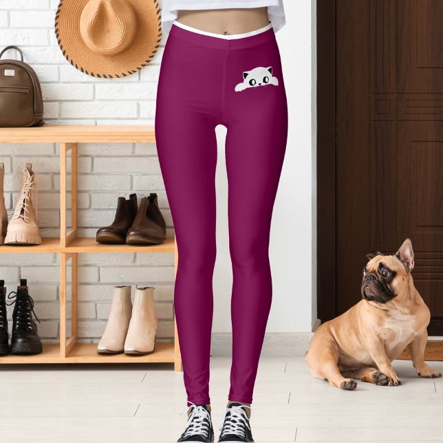 Personalized Cute Cat Pet Wine White Stripes Gift Leggings (Creator Uploaded)