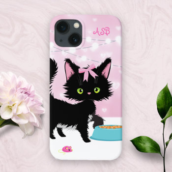 Personalized Cute Cat Pink And White Kitten Iphone 13 Case by StuffByAbby at Zazzle