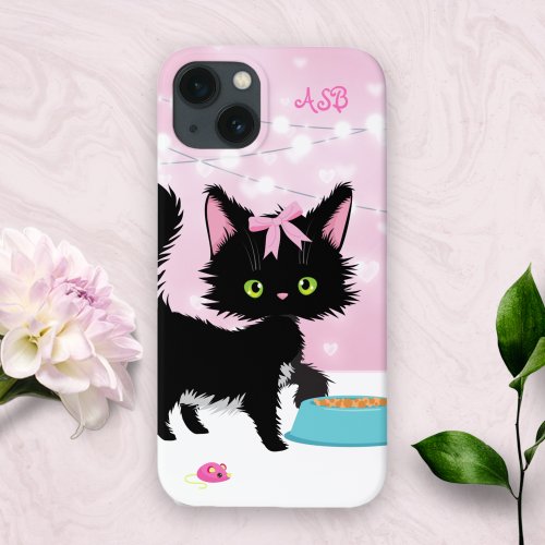Personalized Cute Cat Pink and White Kitten iPhone 13 Case