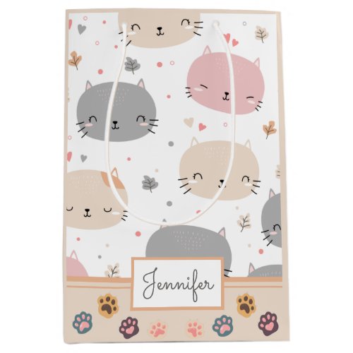 Personalized Cute Cat Seamless Pattern Kids Medium Gift Bag